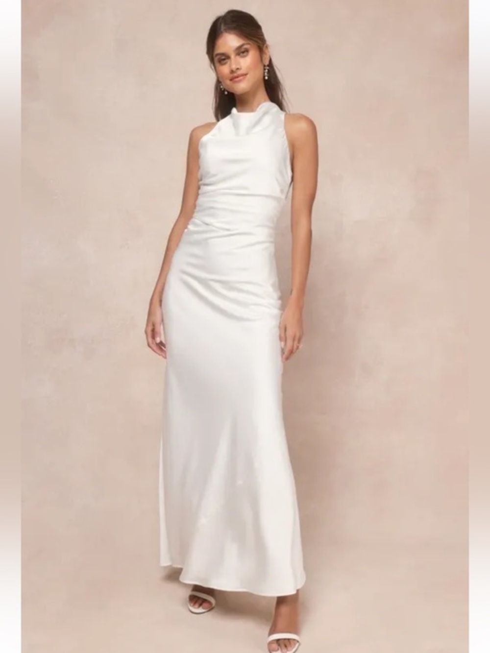 NWT Lulus Effortlessly Sensational White Satin Backless Maxi Dress